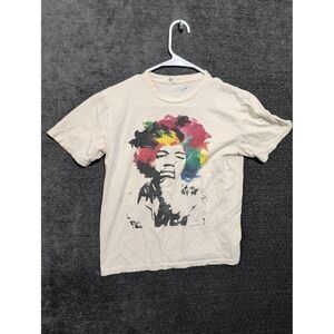 Jimi Hendrix Graphic T-Shirt Cream Multi Color Rock Music Tee 1371